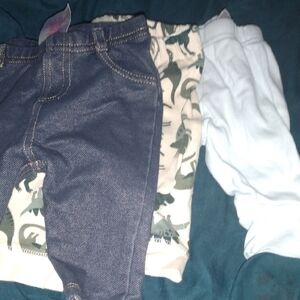 Baby Pants Set – Denim, Dinosaur, Light Blue (Size 0-3 Months)
